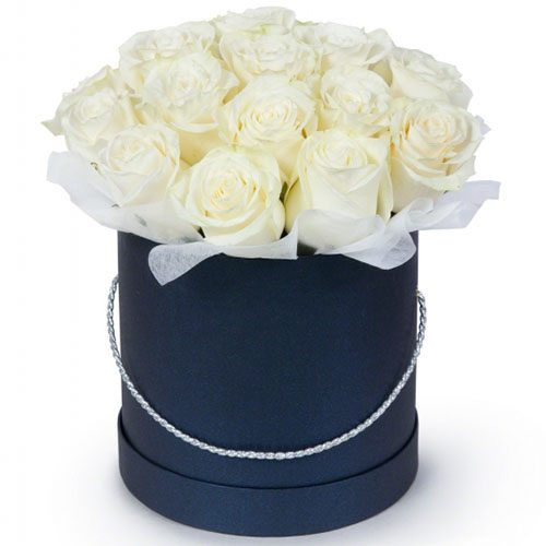 Фото товара 21 белая роза в шляпной коробке в Харькове