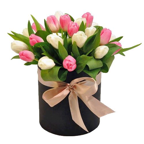 Фото товара 25 тюльпанов в шляпной коробке в Харькове