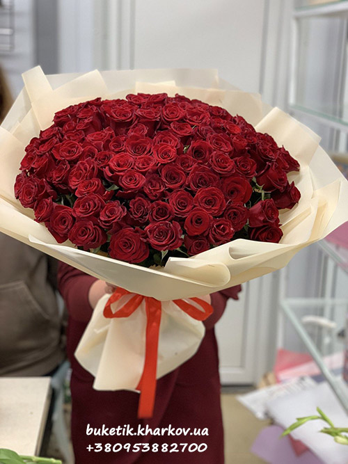 фото букет 101 красная роза