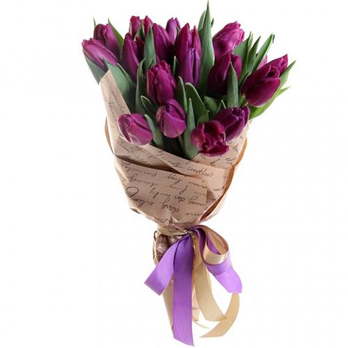 Фото товара 21 пурпурный тюльпан в крафт в Харькове