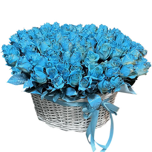 Фото товара 101 синяя роза в корзине в Харькове