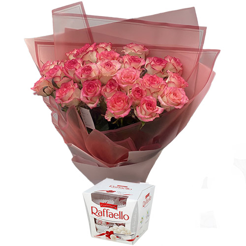 Фото товара 25 рожевих троянд із цукерками в Харькове